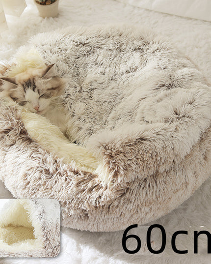 2 In 1 Dog And Cat Bed Pet Winter Bed Round Plush Warm Bed House Soft Long Plush Pets Bed Pet Products