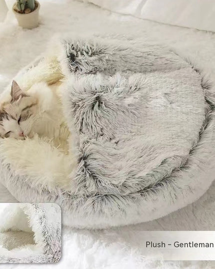 2 In 1 Dog And Cat Bed Pet Winter Bed Round Plush Warm Bed House Soft Long Plush Pets Bed Pet Products