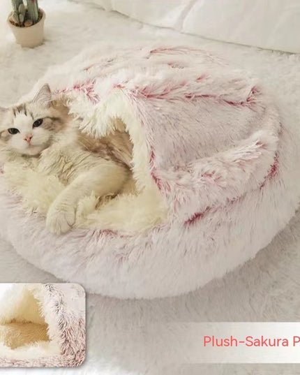 2 In 1 Dog And Cat Bed Pet Winter Bed Round Plush Warm Bed House Soft Long Plush Pets Bed Pet Products