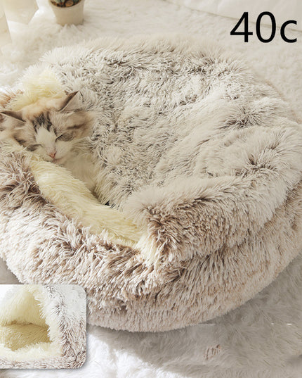 2 In 1 Dog And Cat Bed Pet Winter Bed Round Plush Warm Bed House Soft Long Plush Pets Bed Pet Products