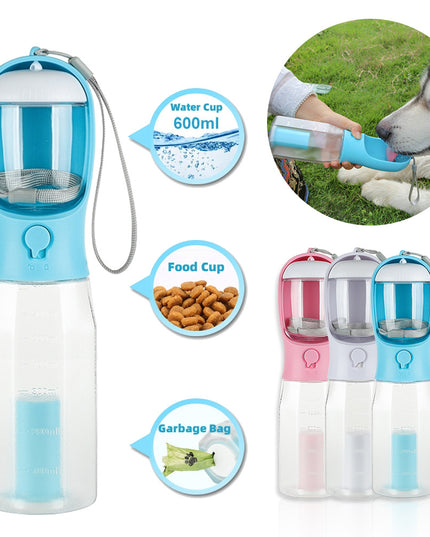 Portable Cat Dog Water Bottle Food Feeder Drinker Poop Dispenser 3 In 1 Leak-proof Multifunctional Dog Water Bottle Pet Products