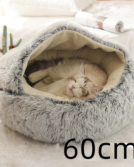 2 In 1 Dog And Cat Bed Pet Winter Bed Round Plush Warm Bed House Soft Long Plush Pets Bed Pet Products