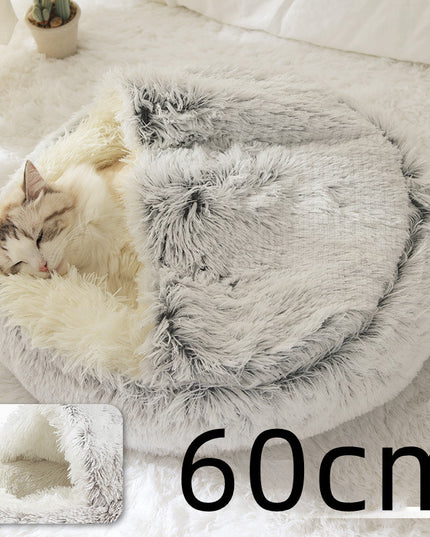 2 In 1 Dog And Cat Bed Pet Winter Bed Round Plush Warm Bed House Soft Long Plush Pets Bed Pet Products