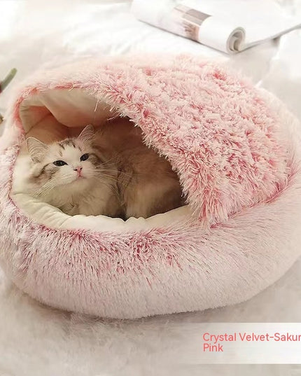 2 In 1 Dog And Cat Bed Pet Winter Bed Round Plush Warm Bed House Soft Long Plush Pets Bed Pet Products