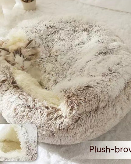 2 In 1 Dog And Cat Bed Pet Winter Bed Round Plush Warm Bed House Soft Long Plush Pets Bed Pet Products